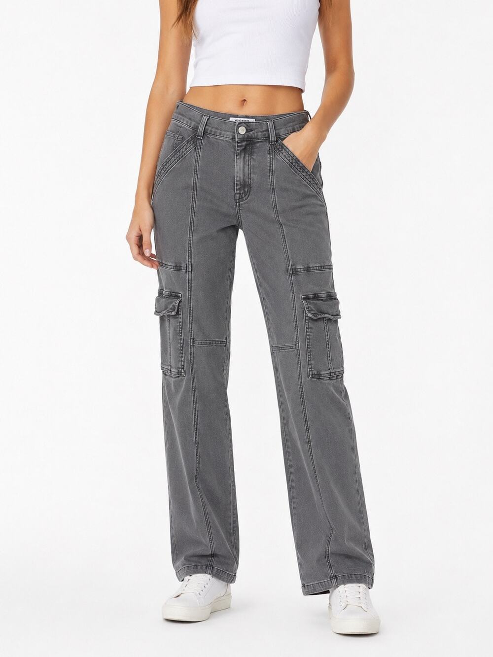 Vigoss Women's Cargo Straight Leg Pants Size 31 x 31 Gray